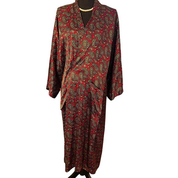 La Soie Silk Robe Sleepwear Women Paisley Intimate Long Sleeve Kimono Vintage - Picture 1 of 16